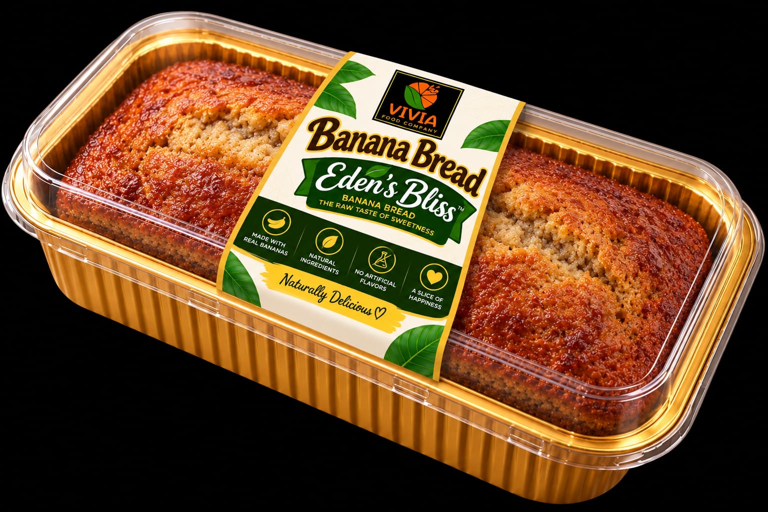 Vivia Eden’s Bliss banana bread loaf in its tray